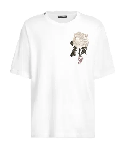 Dolce & Gabbana Rose-embroidered T-shirt In White
