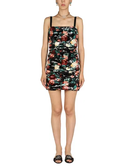 Dolce & Gabbana Rose Embroidery Short Dress In Multi