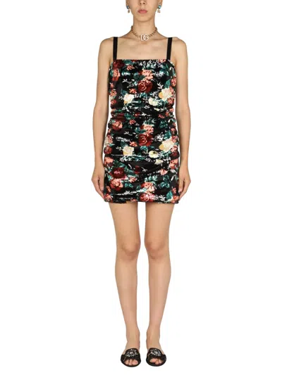 Dolce & Gabbana Rose Embroidery Short Dress In Multicolour