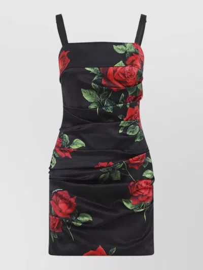 Dolce & Gabbana Rose Motif Mini Dress Fitted Silhouette In Multi