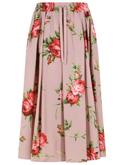 Dolce & Gabbana Rose On Base Rose Bouquet Print Midi Skirt In Pink