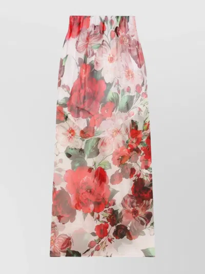 DOLCE & GABBANA ROSE PATTERN CHIFFON CALF-LENGTH SKIRT