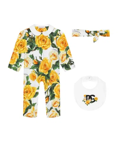 Dolce & Gabbana Rose-print Bodysuit (set Of Three) In White