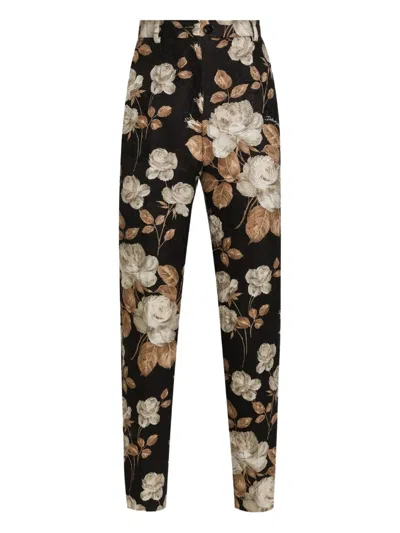 DOLCE & GABBANA ROSE-PRINT BROCADE TROUSERS