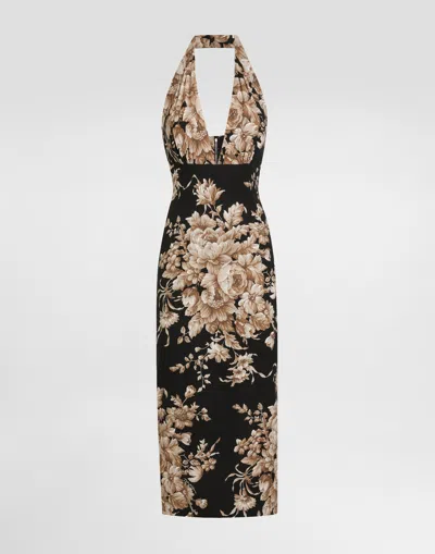 DOLCE & GABBANA ROSE-PRINT CHARMEUSE DRESS
