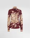 Dolce & Gabbana Rose-print Charmeuse Shirt In Brown