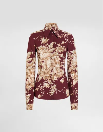 DOLCE & GABBANA ROSE-PRINT CHARMEUSE SHIRT