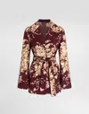 Dolce & Gabbana Rose-print Charmeuse Vanity Shirt In Brown