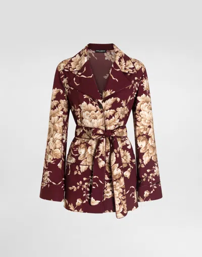 Dolce & Gabbana Rose-print Charmeuse Vanity Shirt In Brown