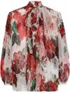 Dolce & Gabbana Chiffon Pussy-bow Blouse With Rose Print In White