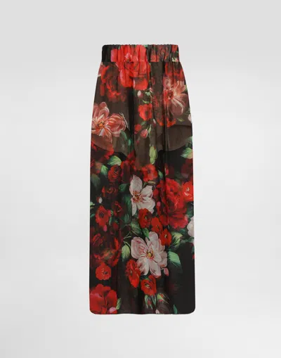 DOLCE & GABBANA ROSE-PRINT CHIFFON CALF-LENGTH SKIRT
