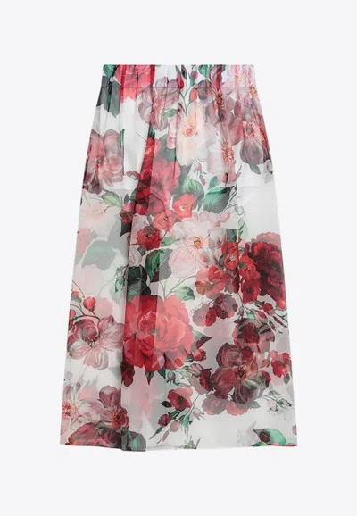 DOLCE & GABBANA ROSE PRINT CHIFFON MIDI SKIRT