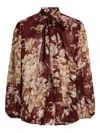 Dolce & Gabbana Chiffon Shirt With Rose Print In Brown
