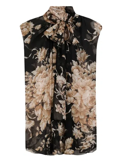 Dolce & Gabbana Rose-print Chiffon Sleeveless Top In Multi