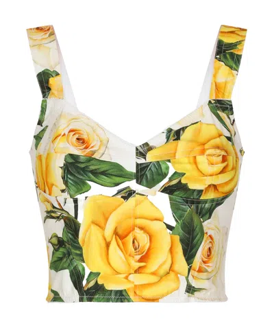 DOLCE & GABBANA DOLCE  GABBANA ROSE PRINTED POPLIN CORSET TOP