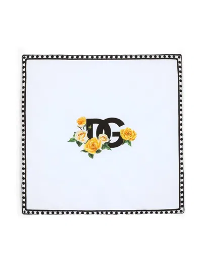 Dolce & Gabbana Rose-print Cotton Blanket In White