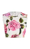 Dolce & Gabbana Jacquard Crop Top With Rose Print In Pink