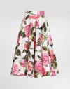 Dolce & Gabbana Multicolor Rose-print Cotton Circle Midi Skirt In Print