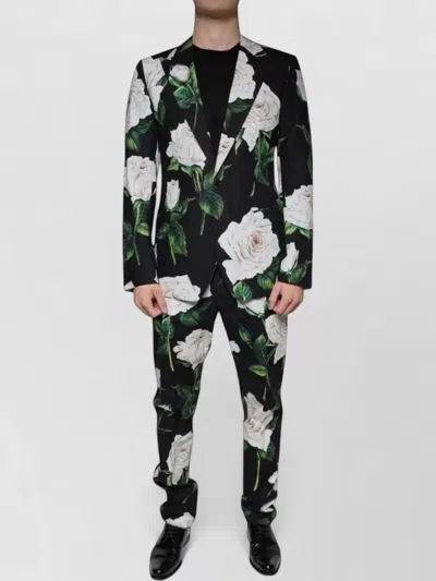 Dolce & Gabbana Black Rose Cotton Men Formal 2 Piece Suit In Multi
