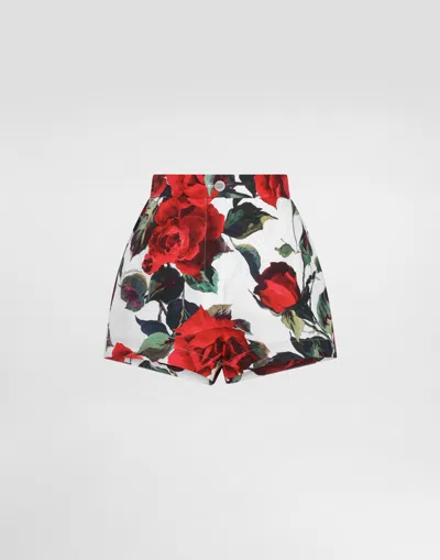 DOLCE & GABBANA ROSE-PRINT COTTON SHORTS
