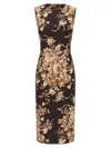 Dolce & Gabbana Rose Cretonne Charmeuse Sleeveless Midi Dress In Black