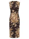 Dolce & Gabbana Rose Cretonne Charmeuse Sleeveless Midi Dress In Black