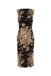Dolce & Gabbana Rose Cretonne Charmeuse Sleeveless Midi Dress In Black
