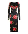 Dolce & Gabbana Rose-print Satin Long-sleeve Midi Dress In Black