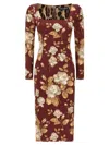 Dolce & Gabbana Floral Pattern Knee-length Dress With Long Sleeves In Brown