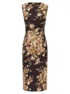 Dolce & Gabbana Rose Cretonne Charmeuse Sleeveless Midi Dress In Brown
