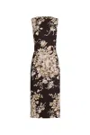 Dolce & Gabbana Rose Cretonne Charmeuse Sleeveless Midi Dress In Multi