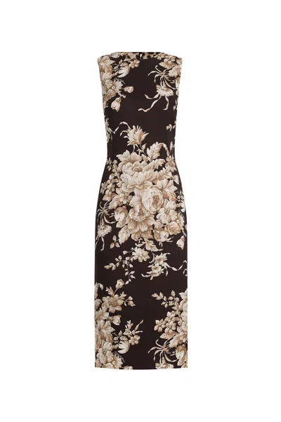 Dolce & Gabbana Rose Print Dress In Brown