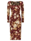 Dolce & Gabbana Floral Pattern Knee-length Dress With Long Sleeves In Multi