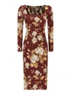 Dolce & Gabbana Vintage Rose Print Satin Midi Pencil Dress In Multi