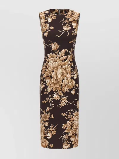 DOLCE & GABBANA ROSE PRINT FITTED FLORAL KNEE-LENGTH DRESS