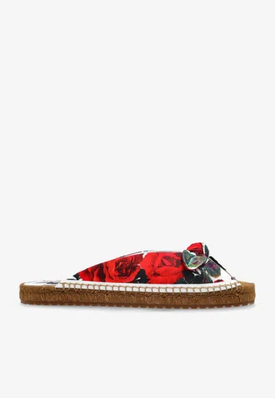 Dolce & Gabbana Rose Print Flat Mules In Multicolor