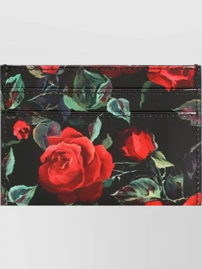Dolce & Gabbana Rose Print Floral Card Holder In Black