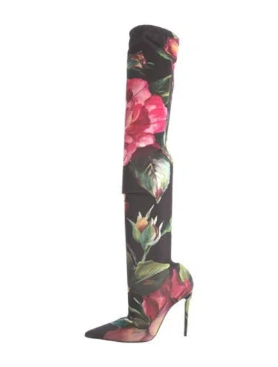 Pre-owned Dolce & Gabbana Rose Print Floral Print Sock Boots In Black
