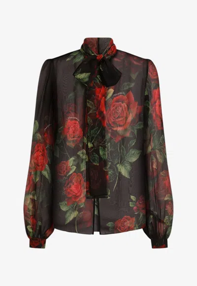 Dolce & Gabbana Rose Print Flowy Blouse In Multicolor