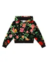 Dolce & Gabbana Chenille Hoodie With Rose Print Over A Black Background In Black