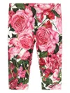 Dolce & Gabbana Interlock Leggings With Rose Print Over A White Background In Pink
