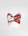 Dolce & Gabbana Bustier Top In Marquisette And Chiffon With Rose Print In Print