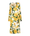 Dolce & Gabbana Rose Print Organza Midi Dress In Yellow