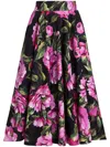 Dolce & Gabbana Cotton Calf-length Circle Skirt With Peony Print In Black