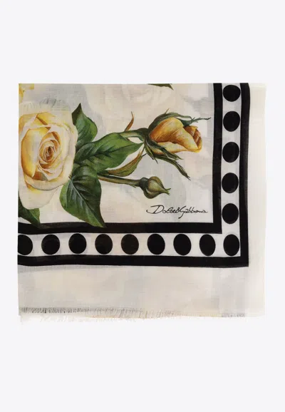 Dolce & Gabbana Rose Print Modal-blend Scarf In Multicolor
