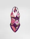 Dolce & Gabbana Embellished Floral-print Knotted Halterneck Swimsuit In Print