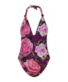 Dolce & Gabbana Embellished Floral-print Knotted Halterneck Swimsuit In Multi-color