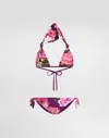 Dolce & Gabbana Rose-print Padded Triangle Bikini In Print