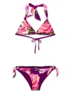 Dolce & Gabbana Rose-print Padded Triangle Bikini In Purple