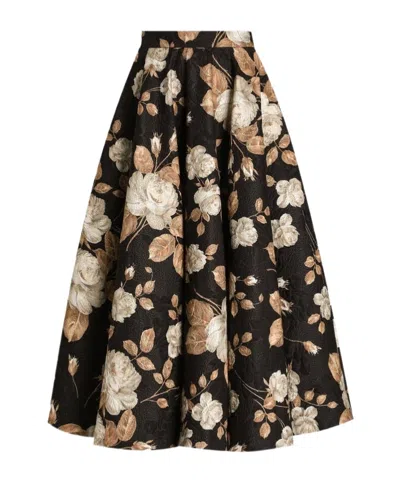 DOLCE & GABBANA ROSE-PRINT PLEATED MIDI SKIRT